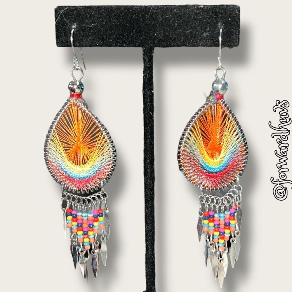 Hand Crafted Rainbow Thread Earrings